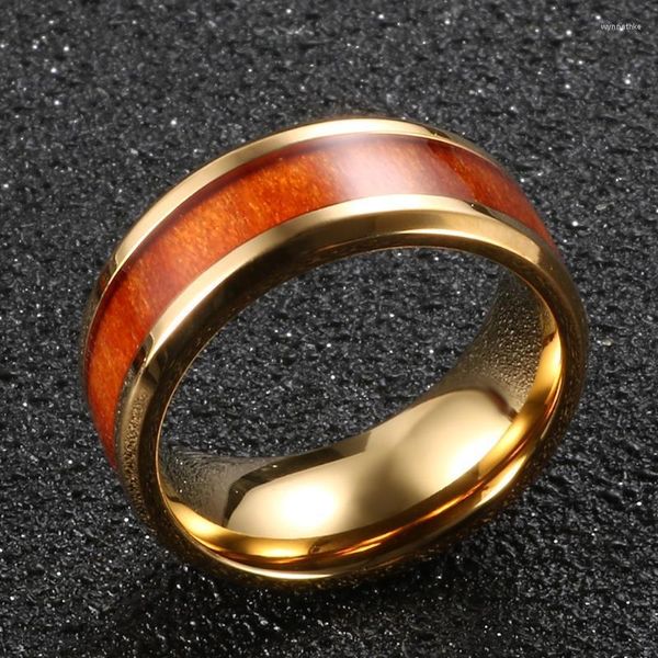 Anillos de racimo, anillo de pegamento de caída de acero inoxidable curvado con grano de madera roja para hombres y mujeres, joyería de moda GiftCluster Wynn22