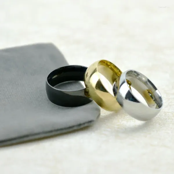 Anillos de racimo de acero inoxidable para mujeres y hombres Moda Espejo de alta calidad Pulido Anillo liso curvo Color oro negro 8 mm al por mayor