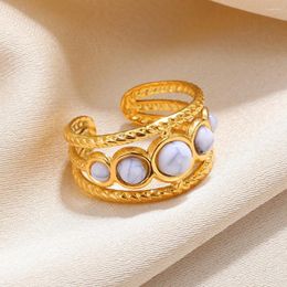 Bagues de cluster en acier inoxydable pour femmes bague en pierre naturelle accessoires esthétiques Para Mujer 18K couleur or bijoux cadeau