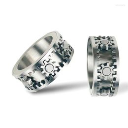 Bagues de cluster Bague d'engrenage en acier inoxydable pour hommes femmes couleur argent double couche rotatif ensembles de mariée mode hiphop bijoux acces319i