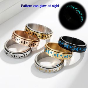 Cluster ringen roestvrijstalen lichelachtige ring spinner ster maan voor vrouwen mannen gloeien in donkere anti stress angst bruiloft sieraden