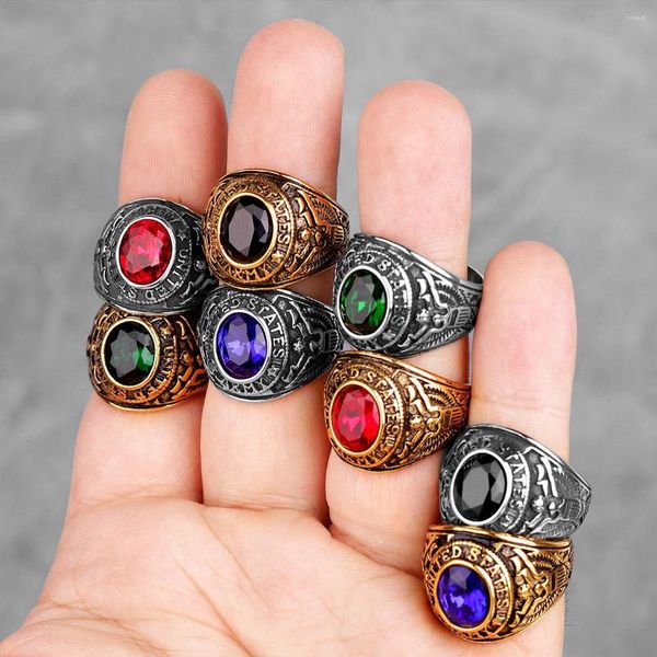 Anillos de racimo Hombres de acero inoxidable Rhinestone Estados Unidos Ejército Punk Hip Hop para Biker Hombre Novio Joyería Creatividad Regalo Whol250y