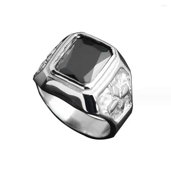 Anillos de racimo Acero inoxidable Hombres Mujeres Anillo de piedra negro Regalo de joyería para él Tamaño 7-11