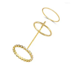 Cluster ringen roestvrijstalen sets voor dames hiphop goud kleur link ketting dunne cirkel met zirkon mujer baguese giet femme cadeau