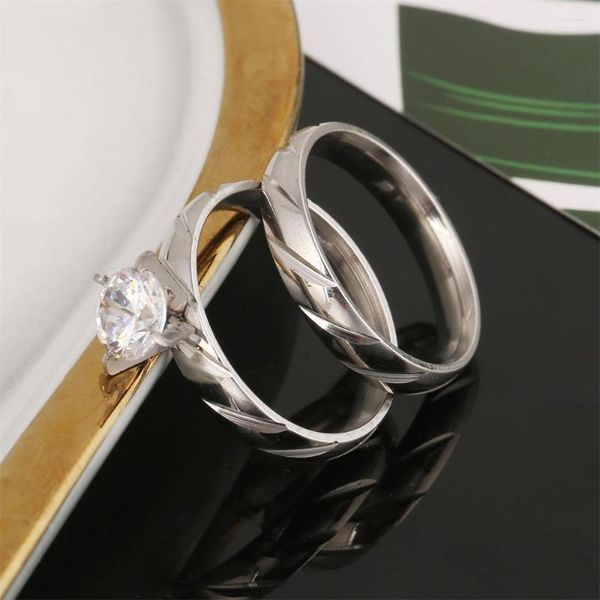 Bagues de cluster en acier inoxydable couleur argent luxe classique bague de mariage ensemble mode promesse pierre fiançailles bijoux