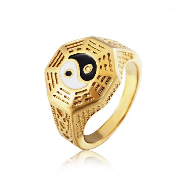 Anillos de racimo de acero inoxidable Yin y yang anillo de oro taichi yinyang joyería cultura china para hombres mujeres