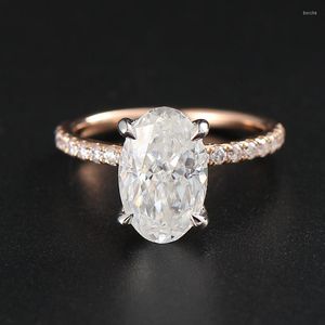 Bagues de grappe estampées solide 9/10/14/18K Multi or bande assortie mariage anniversaire fiançailles fête ovale 2ct 7 9mm bague Moissanite pour