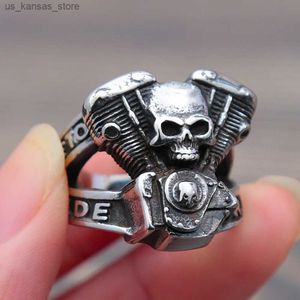 Clusterringen Steampunk Motorcycle Motor Skull Ring Heren Fashion Hip Hop 316L Roestvrij stalen fietsring Fashion sieraden Gift Groothandel240408