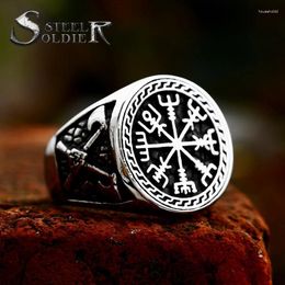 Anillos de racimo Soldado de acero Charm Norse Viking Rune Ring Compromiso inoxidable y conjunto de boda Biker Men para Skandinavia