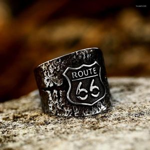 Bagues de cluster Soldat en acier Taille US 7-13 Bijoux de détail pour hommes Bague de motard en acier inoxydable Route 66 pour club