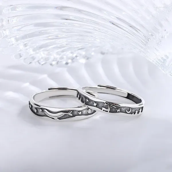 Bagues de cluster Bague de couple en argent sterling 925 avec motif de baleine ou de cerf Design simple comme couple ensemble cadeau d'anniversaire