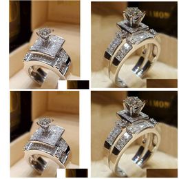 Cluster Ringen Sterling Sier Moissanite Ring Voor Vrouwen Bruidssets Fijne Sieraden Luxe Diamanten Bohemen Set Drop Levering Dhhf0