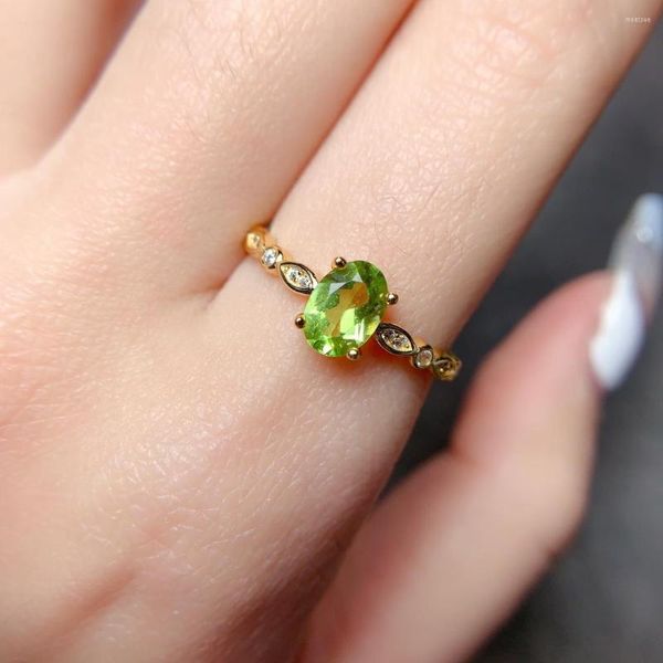 Anillos de racimo Plata esterlina 925 Anillo de compromiso Lujo de las mujeres Piedra preciosa generosa Peridoto natural Joyería Fecha original