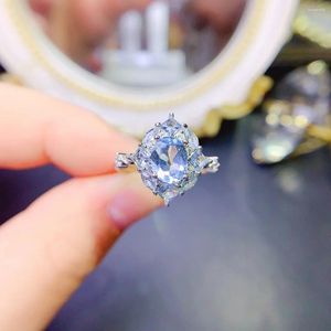 Clusterringen Sterling Zilver 925 Dames All-Natural Blue Topaz Ring Kleur Ultra Bright Engagement Gift Boutique