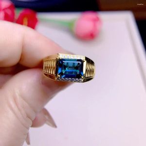 Clusterringen Sterling Zilver 925 Dames All-Natural London Blue Topaz Ring Kleur Super Bright Engagement Gift Boutique