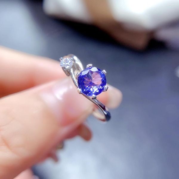 Bagues de cluster Sterling Silver 925 Tanzanite Naturelle Coupée Bonne Bague de fiançailles Dames Exquis Luxe Gem Mariage