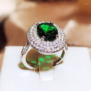 Bagues de grappe en argent Sterling 925 mariage pour femmes vert Zircon bague de fiançailles fille bijoux cadeau d'anniversaire