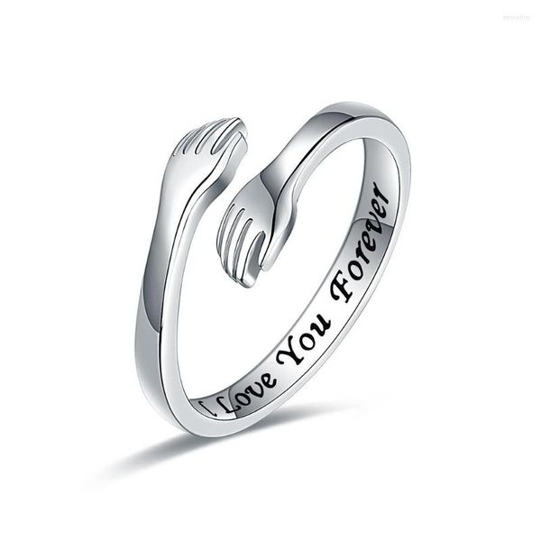 Bagues de cluster Bague de câlin réglable en argent sterling pour femmes hommes bande de mariage enveloppant autour de la main bijoux adolescentes filles tailles 5-9