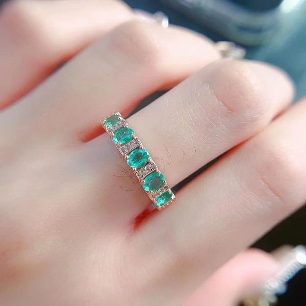 Bagues de cluster Sterling Silver Colombie Emerald Ring 3mm 4mm Total 1ct Naturel avec bijoux plaqués or pour un usage quotidien