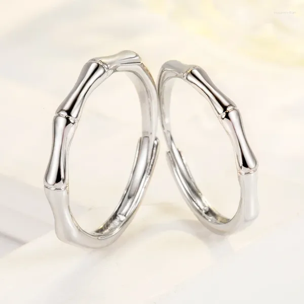 Anillos de racimo Anillo de pareja de plata esterlina personalizado versátil pequeño fresco con par ajustable de apertura simple e incoloro