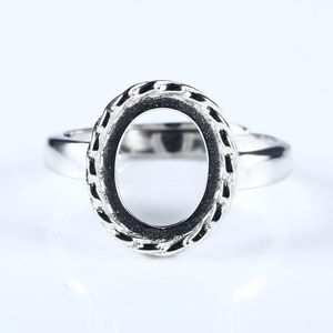 Bagues de grappe Bague de fiançailles en argent sterling 9x11mm Cabochon ovale Semi Mount White Gold Color Fine Jewelry SettingCluster