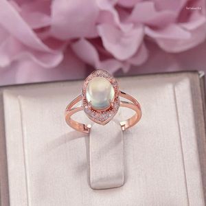 Anneaux de cluster Sterling Silver pour femmes Fine Bijoux 8 6mm Naturel Prehnite Gemstone Ovale Vert Bague 18K Rose Plaqué Or Bague R-PR011