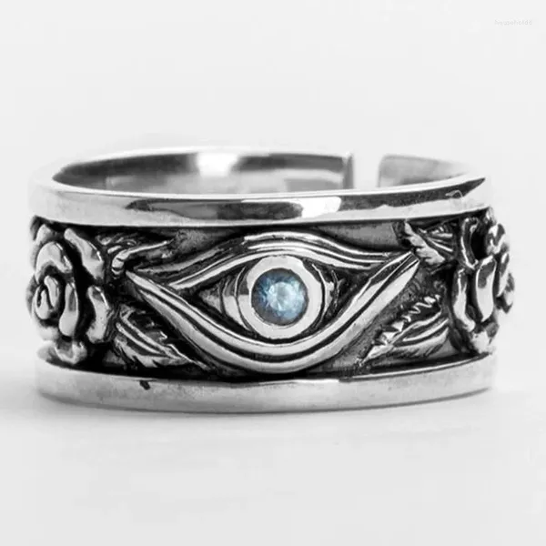 Anillos de racimo Plata esterlina Hombres Hip Hop Horus Forma de ojo de Dios Exagerado Dominante Anillo ajustable abierto fresco