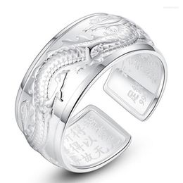 Bagues de cluster Sterling Silver Original Flying Dragon Japonais Big Non-Mosaïque Aristocratique Dominatrice Ouverte Bague pour hommes réglables