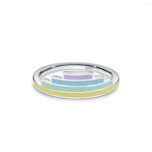 Clusterringen STL-S925 Sterling Silver Creative Rainbow Drop Oilring voor vrouwen in Europa en Amerika Uniek veelzijdig ontwerp