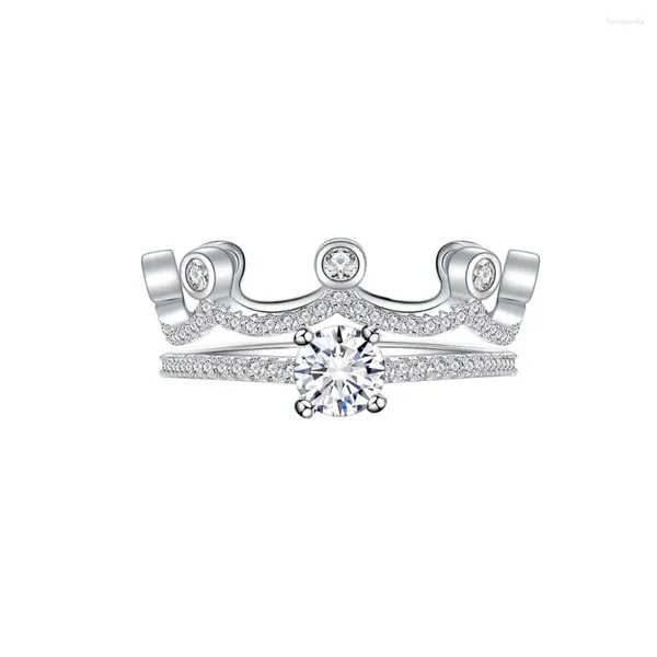 Anillos de clúster stl zhenchengda 2024 Crown capas de anillo de dos piezas para mujeres incoloras 925 Fashion de plata esterlina