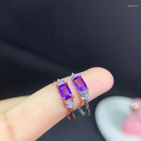 Venta de anillos de racimo, anillo de piedras preciosas de amatista púrpura Natural para mujer, joyería, abalorio de plata de ley 925 auténtica, buen regalo