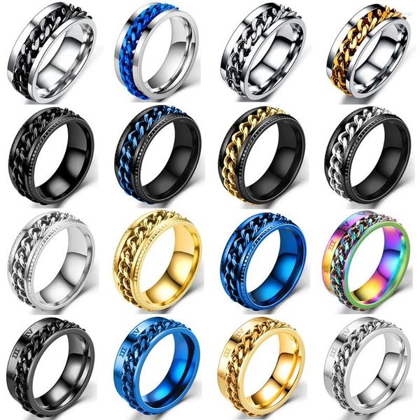 Anneaux De Grappe Anneau De Stress Pour L'anxiété Détente Chaîne Rotative En Acier Inoxydable Fidget Métal Spinner Hommes Bande Bijoux Anillos De Hombres