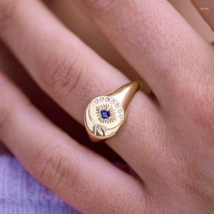 Cluster ringen verbluffende S925 Sterling Silver R Sapphire Signet Ring - Uniek ontwerp en duurzaamheid perfect voor vrouwen