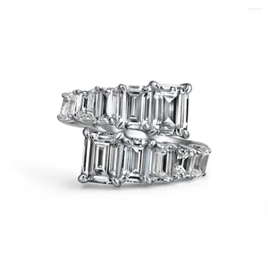 Clusterringen Stijl 925 Sterling Silver Jewelry Open Ring Fashion Luxury Row Diamant Wit achthoekige groothandel