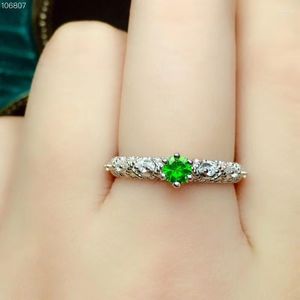 Cluster ringen stijl mode keurige groene diopside edelsteen ring met 925 zilver