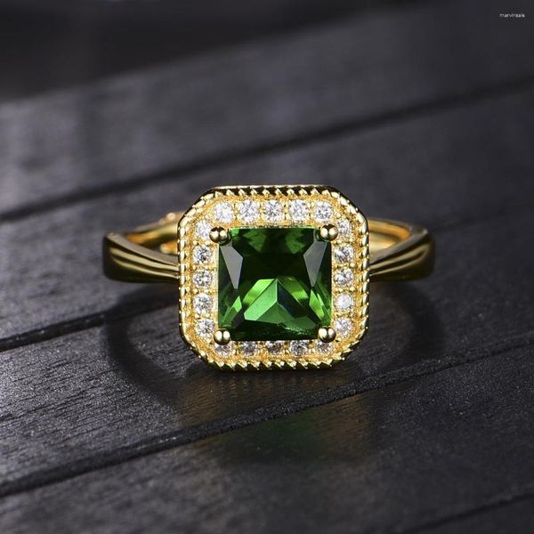 Bagues de cluster style noble émeraude carré imitation tourmaline verte bague ouverte femme