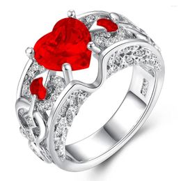 Cluster anneaux style blanc / bleu / rose / bleu / rouge cristal pour femmes 925 sterling argent coloré ring
