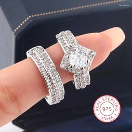Cluster Anneaux élégants en diamant géométrique carré radiant dames bague de fiançailles bijoux de bijoux éthos mode 925 argent