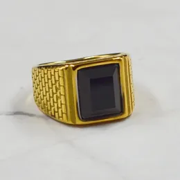 Anillos de racimo Sello elegante para hombres Mujeres con piedra cuadrada negra Color oro Joyería de acero inoxidable