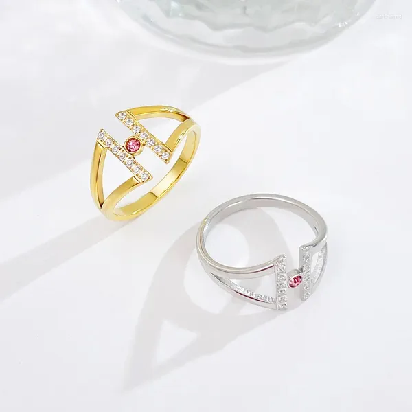 Anillos de racimo Cristal de verano Letra de acero inoxidable para mujeres Moda Anillo coreano Accesorios de joyería de lujo al por mayor