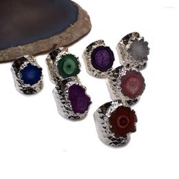 Clusterringen Sun Flower Agates Ring Echte Druzy Goldtone Natural Stone Style uniek voor vrouwen