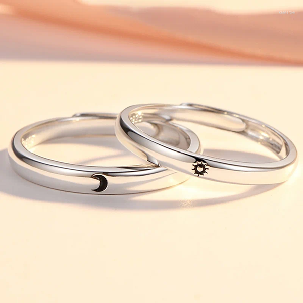 Anillos de racimo Sol Luna Pareja Conjunto Anillo ajustable abierto Amantes de cada círculo Compromiso minimalista Boda Dedo Joyería Regalo