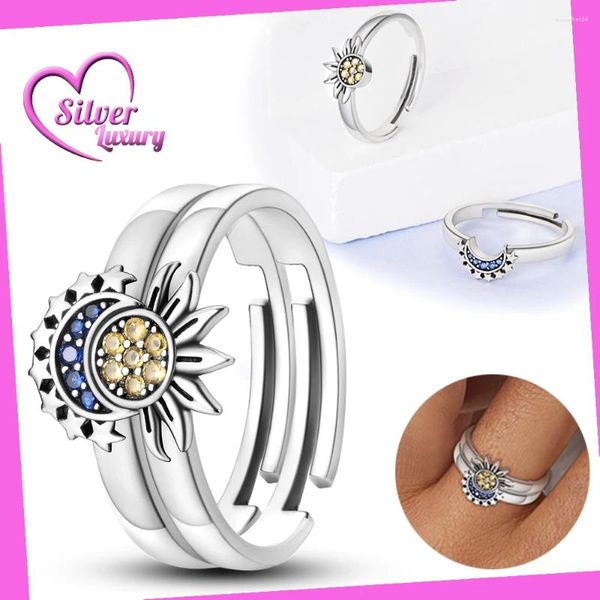 Bagues de cluster Sun Moon Star Group Bague combinée 925 Sterling Silver Série de pour les femmes Cadeaux d'anniversaire Bijoux DIY