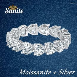 Bagues de cluster Sunite environ 4,5 ct Moissanite diamant bague en forme de coeur pour les femmes 925 en argent sterling fiançailles bande de mariage bijoux de luxe
