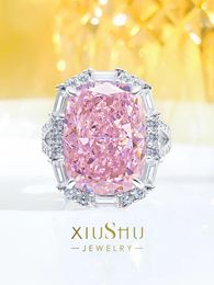 Cluster anneaux super grand explosif flash artificiel fleur de cerise artificielle anneau diamant rose femelle radian brisée coupe 925 argent