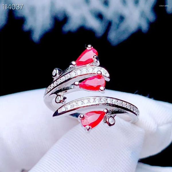 Anillos de racimo Super Calidad Moda Ruby Ring Natural y Real 925 Plata esterlina para hombres o mujeres