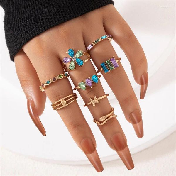 Anneaux de cluster Sweet Acrylique Papillon Coeur Knuckle Bague Ensemble Pour Femmes Filles Mode Géométrique Cristal Zircon Esthétique Bijoux