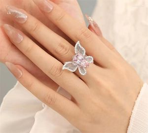 Anillos de racimo dulce flor de cerezo en polvo circón ahuecado mariposa anillo femenino 925 sello fiesta regalo de cumpleaños al por mayor