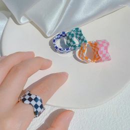 Anillos de clúster Camplio de checkerboard dulce Ringo acrílico de resina geométrica irregular para mujeres Accesorios de joyería de fiesta para niñas