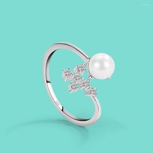 Anillos de racimo dulce perla de agua dulce mujeres compromiso 6-8 # 925 plata esterlina moda de lujo accesorios de dedo femenino joyería de eternidad